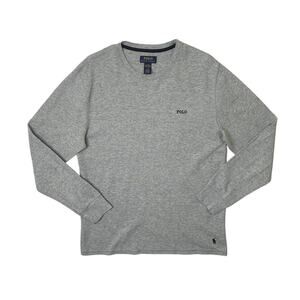 Polo Ralph Lauren Sleep Shirt Mens L Large Grey Long Sleeve Waffle Knit Lounge